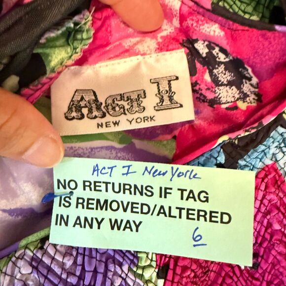 80s Act I New York Floral Drop Waist Dress Shoulder Pads Big Bow 6 Smock Taffeta - Picture 7 of 12